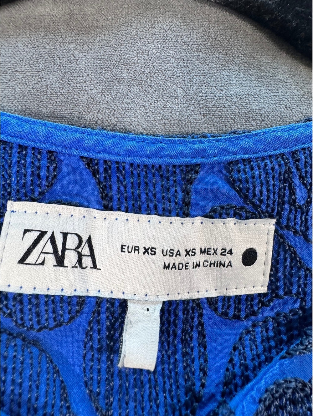 Zara Blue Black Embroidered Cotton Ruffle Hem Mini Peasant Dress XS - Picture 7 of 8